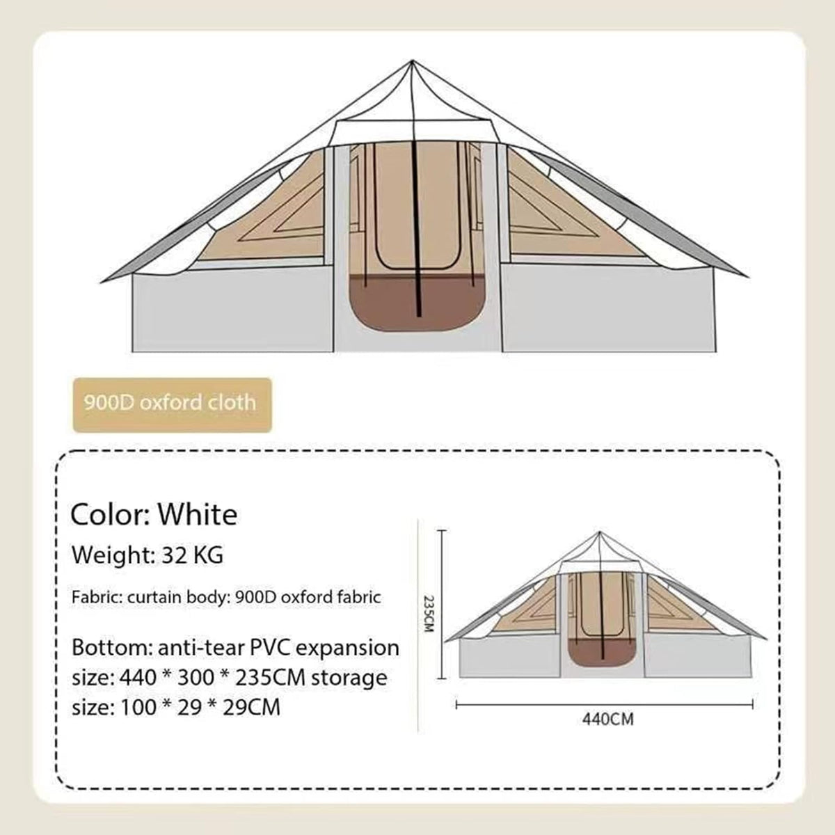 Khaki Double Door Camping Tent S834