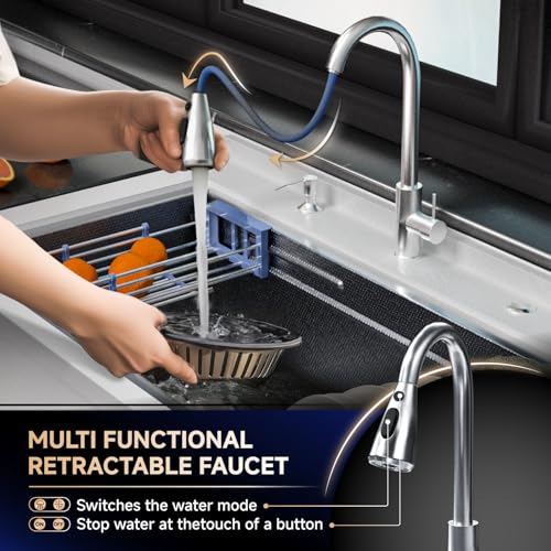 Stainless Steel Freestanding Utility Sink 36" with Pull Out Faucet (black) C1395