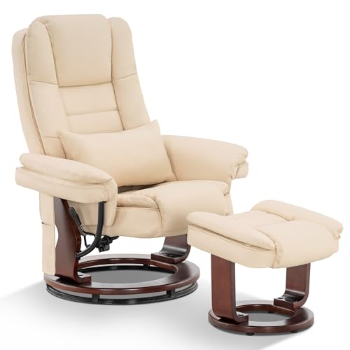 Cream White Faux Leather Recliner Chair with Ottoman J288765