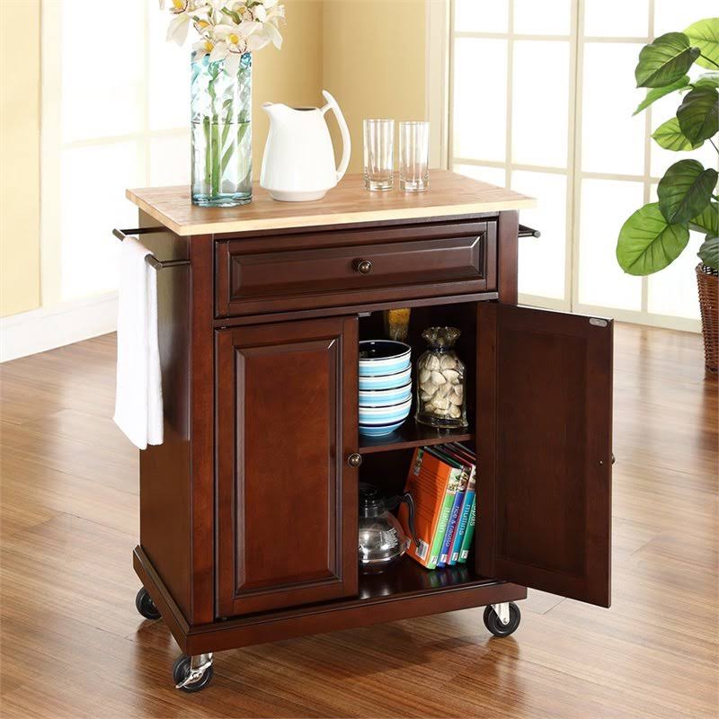 Natural Wood Top Kitchen Cart in Mahogany L160