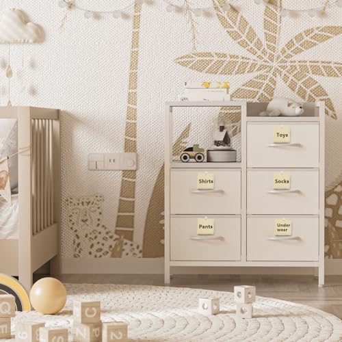 5 Drawer Black Fabric Dresser with Metal Frame H7177