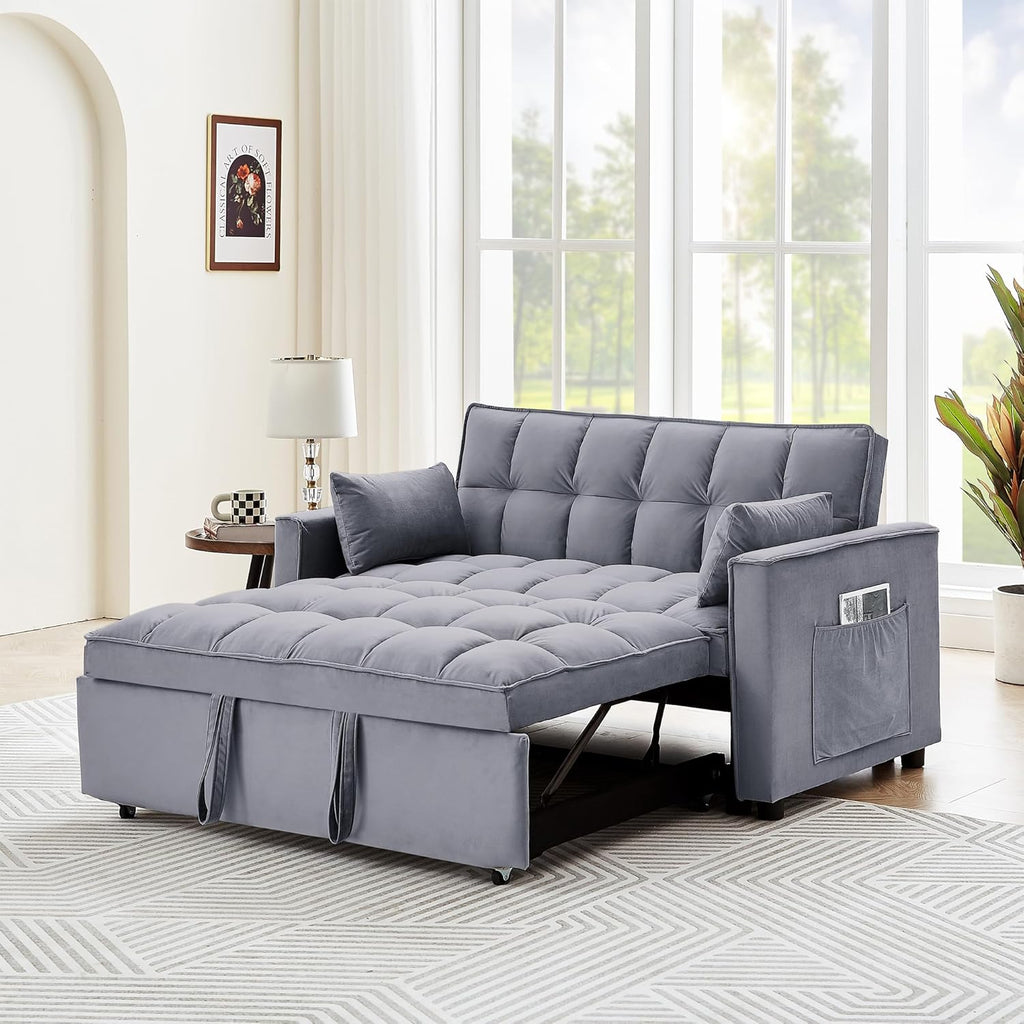 Tufted Velvet Convertible Sleeper Sofa Bed with Pullout Bed V344112