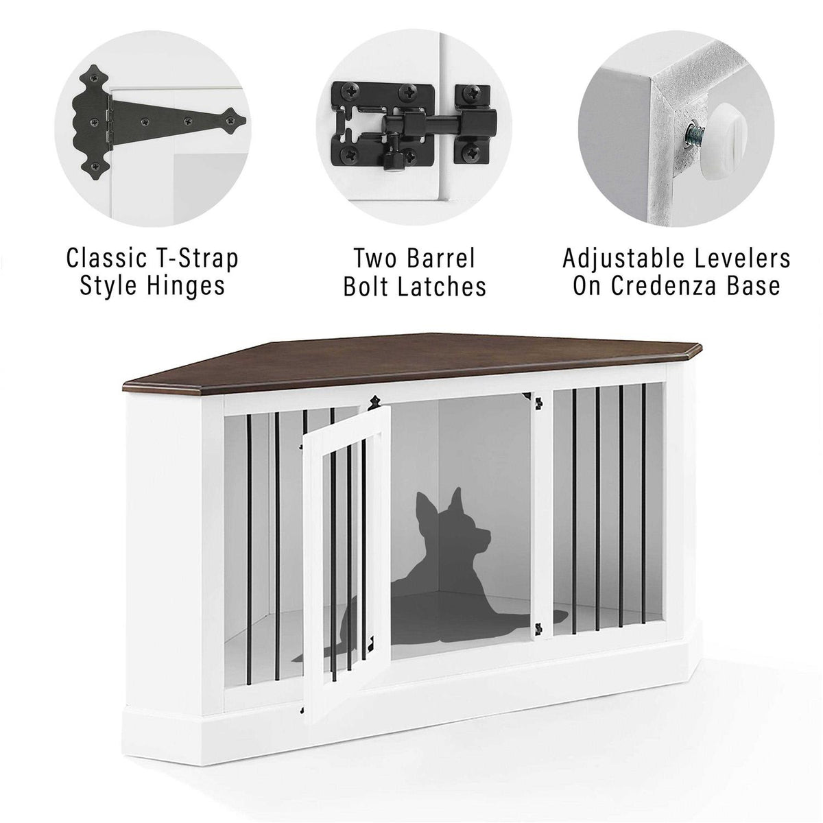 White Corner Credenza Dog Crate I79115