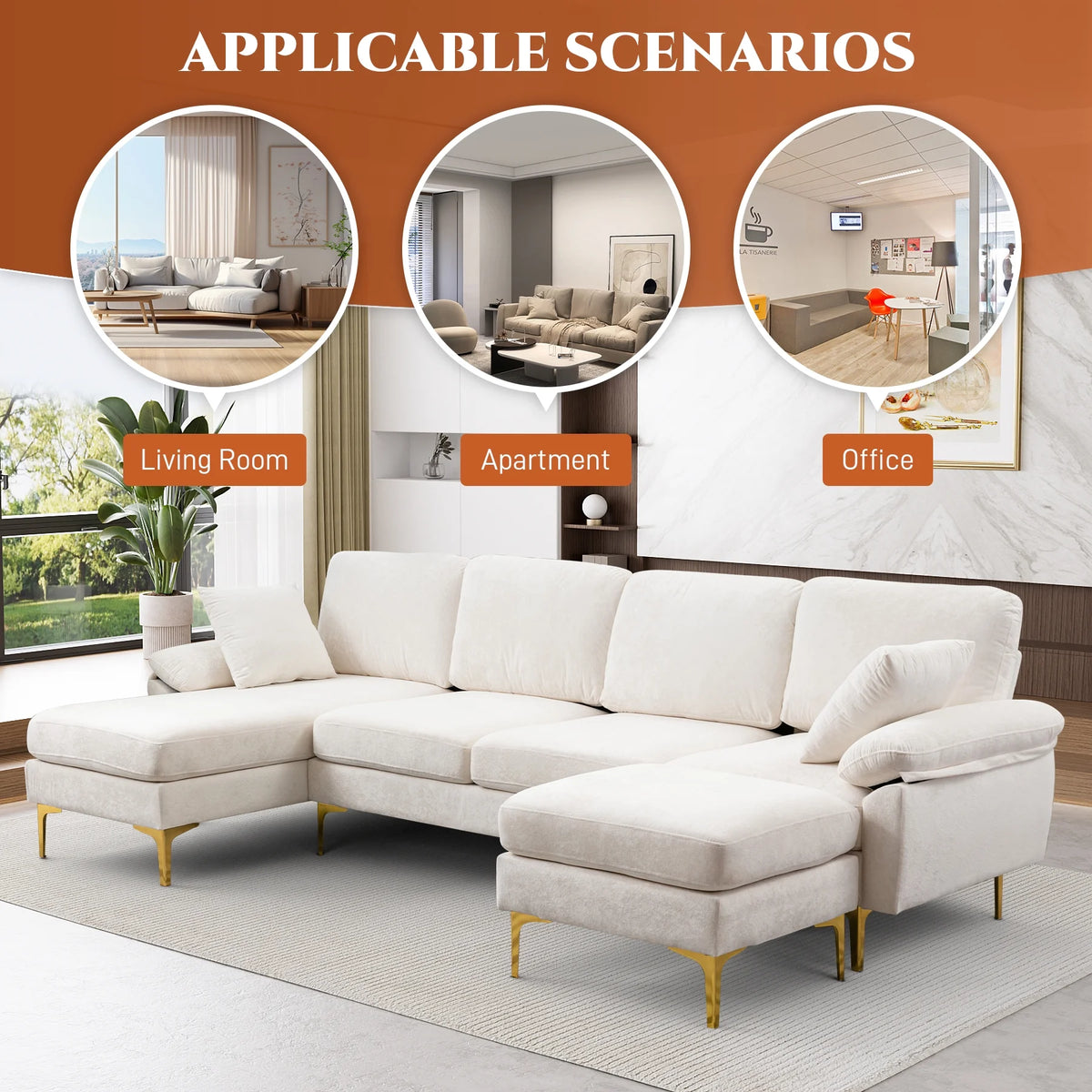 Upholstered Velvet U-shaped Sectional Sofa With Ottoman B19492