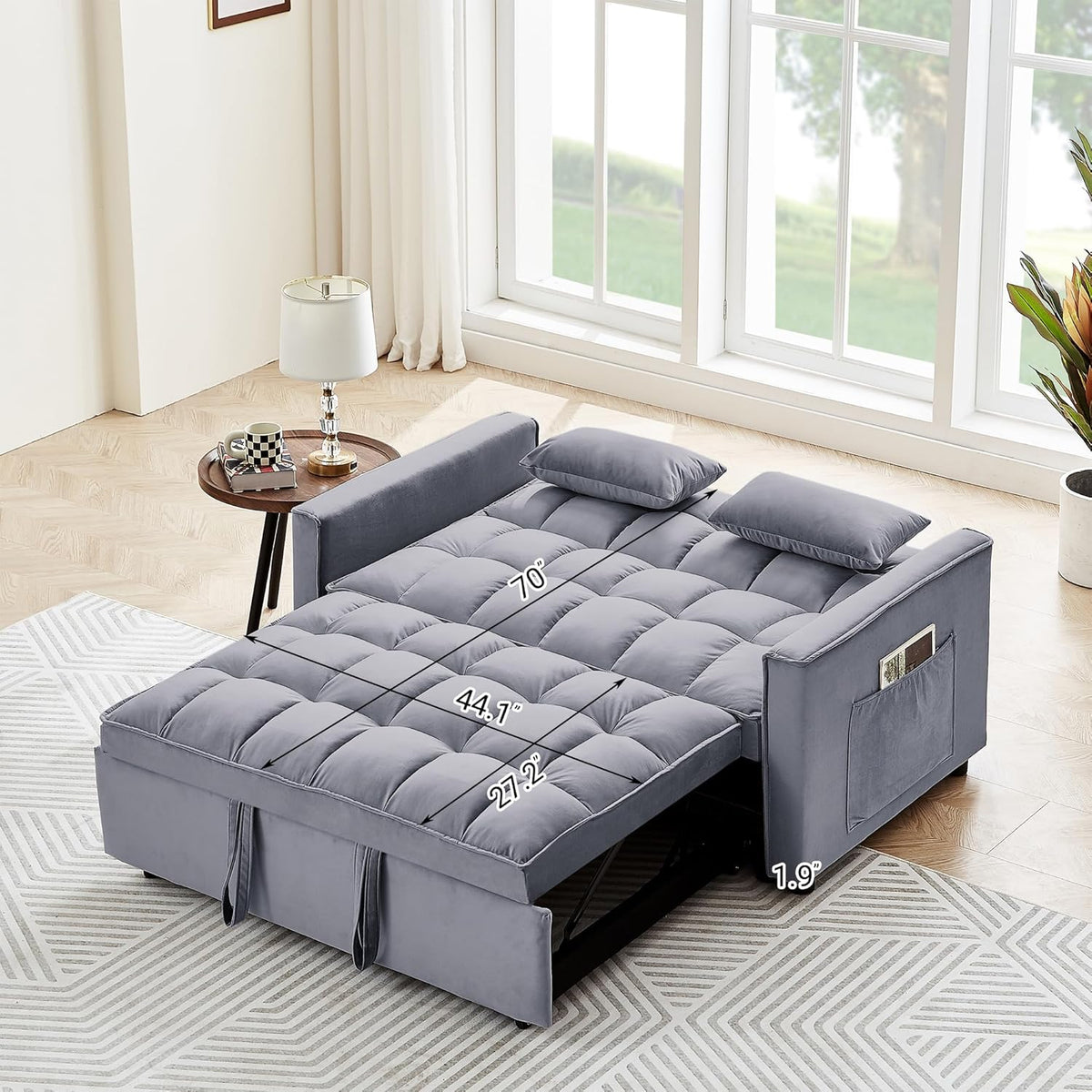 Tufted Velvet Convertible Sleeper Sofa Bed with Pullout Bed V344112