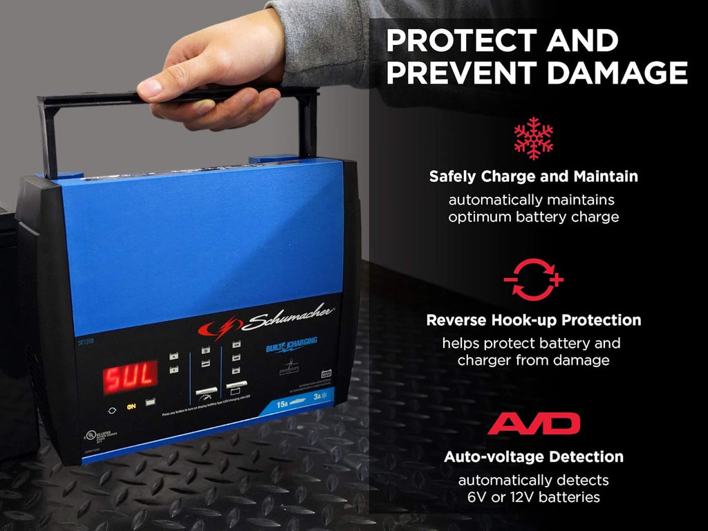 Fully Automatic 15 Amp 3 Amp 6V 12V Battery Charger Maintainer and Auto Desulfator P238834