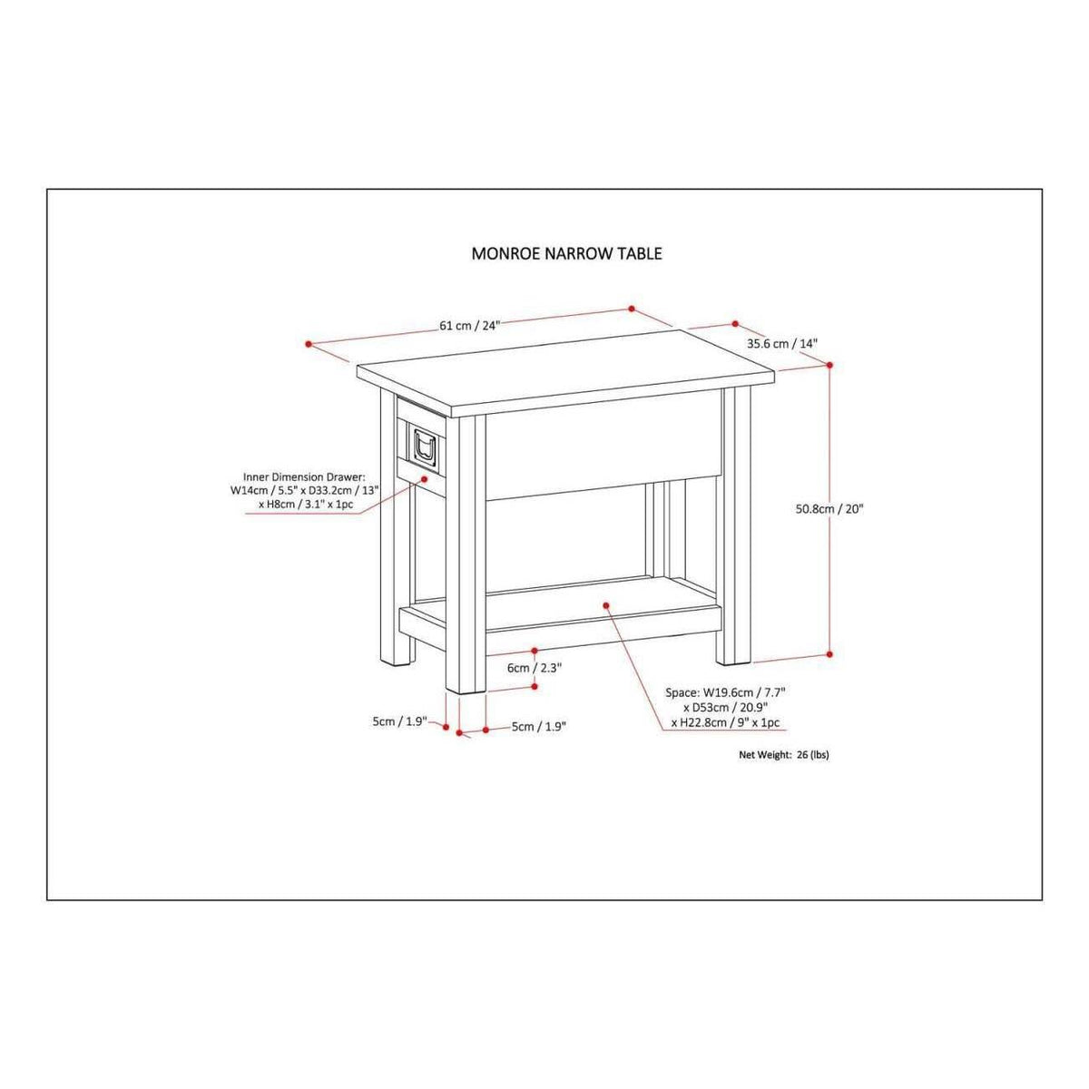 Solid Acacia Wood Narrow Side Table L386