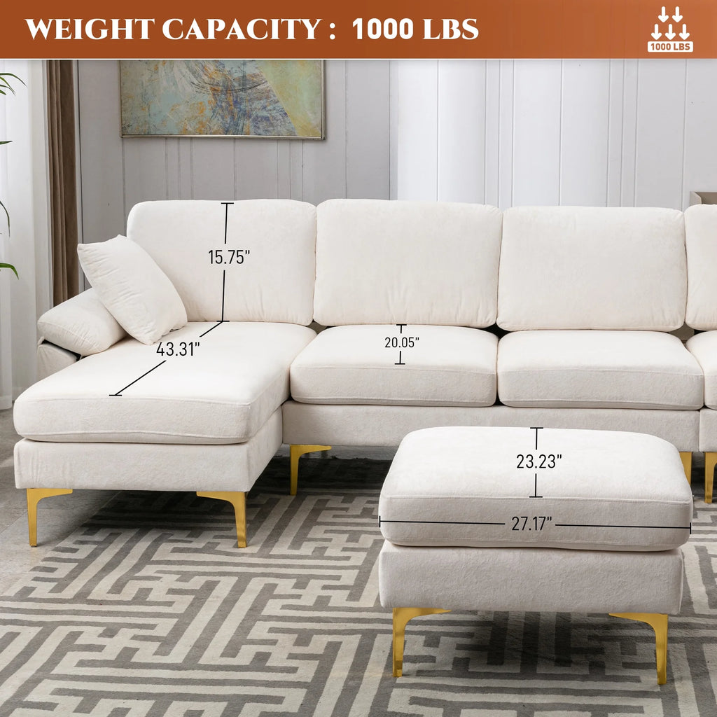Upholstered Velvet U-shaped Sectional Sofa With Ottoman B19492