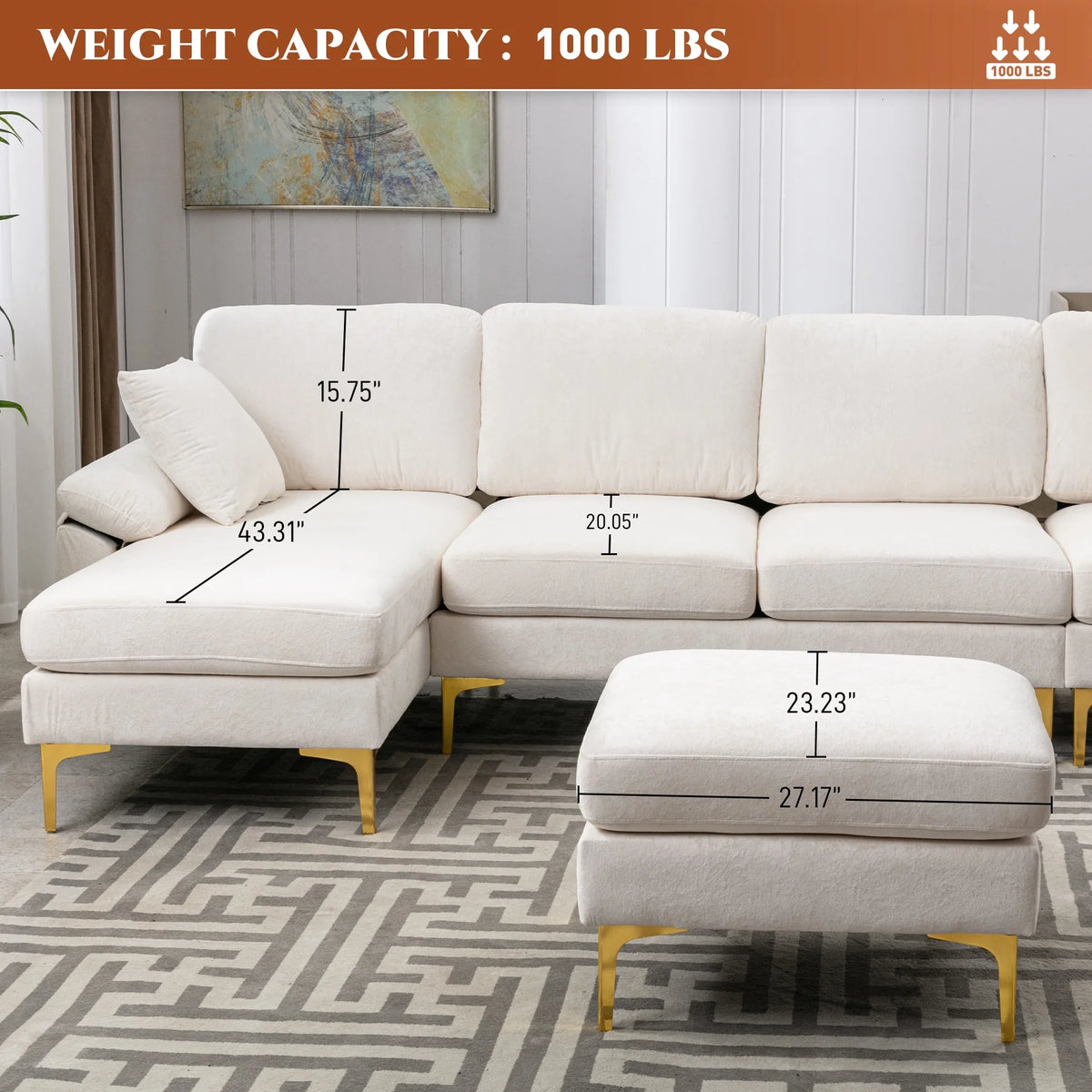 Upholstered Velvet U-shaped Sectional Sofa With Ottoman B19492