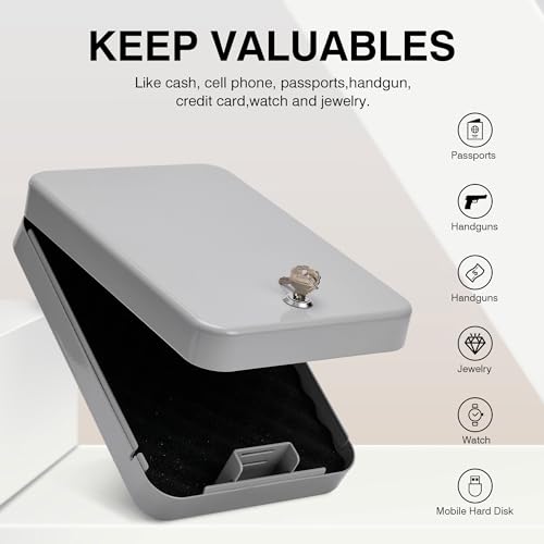 Black Portable Handgun Safe Lock Box with Key Lock R281654