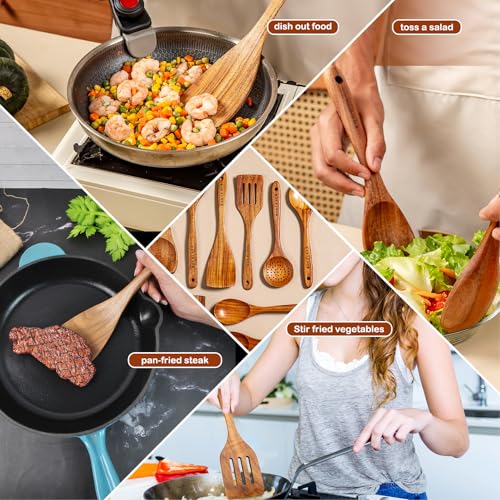 10 Pcs Natural Teak Wooden Kitchen Utensils Set J917468