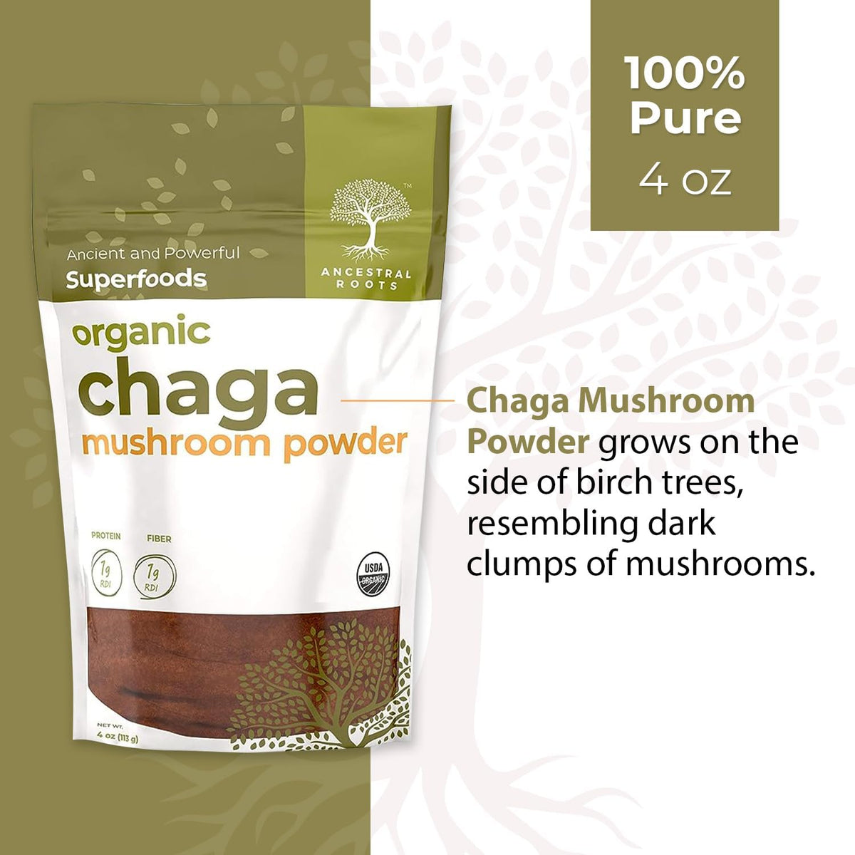 Organic Chaga Mushroom Powder, 4 oz, USDA Organic B894