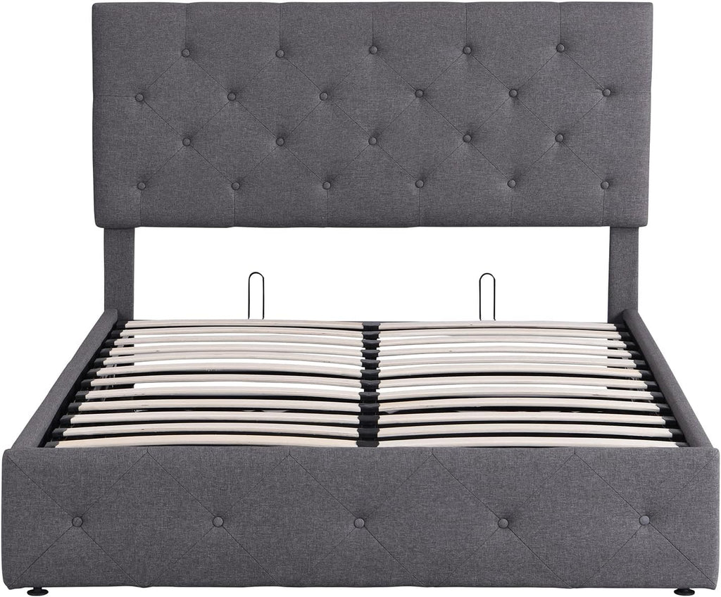 Grey Full Size Upholstered Platform Bed With Storage L342