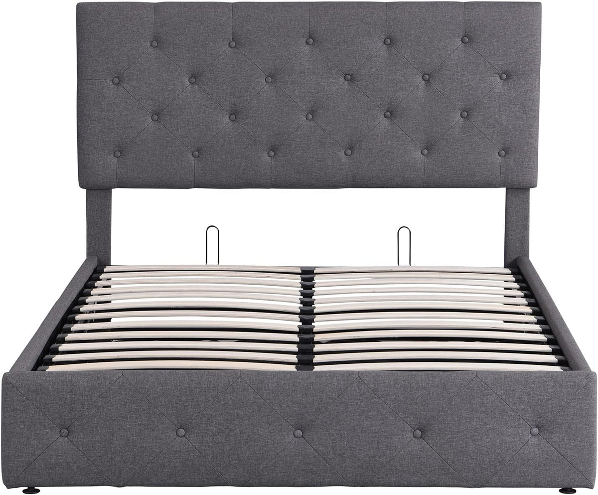 Grey Full Size Upholstered Platform Bed With Storage L342