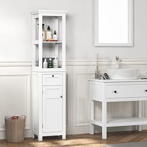 White Tall Freestanding Storage Cabinet with Door and Drawer W374277
