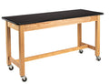 48x22 Solid Ash Wood Science Lab Table with HPL Top and Casters in Black L60200