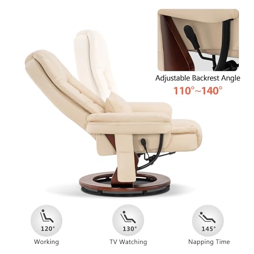 Cream White Faux Leather Recliner Chair with Ottoman J288765