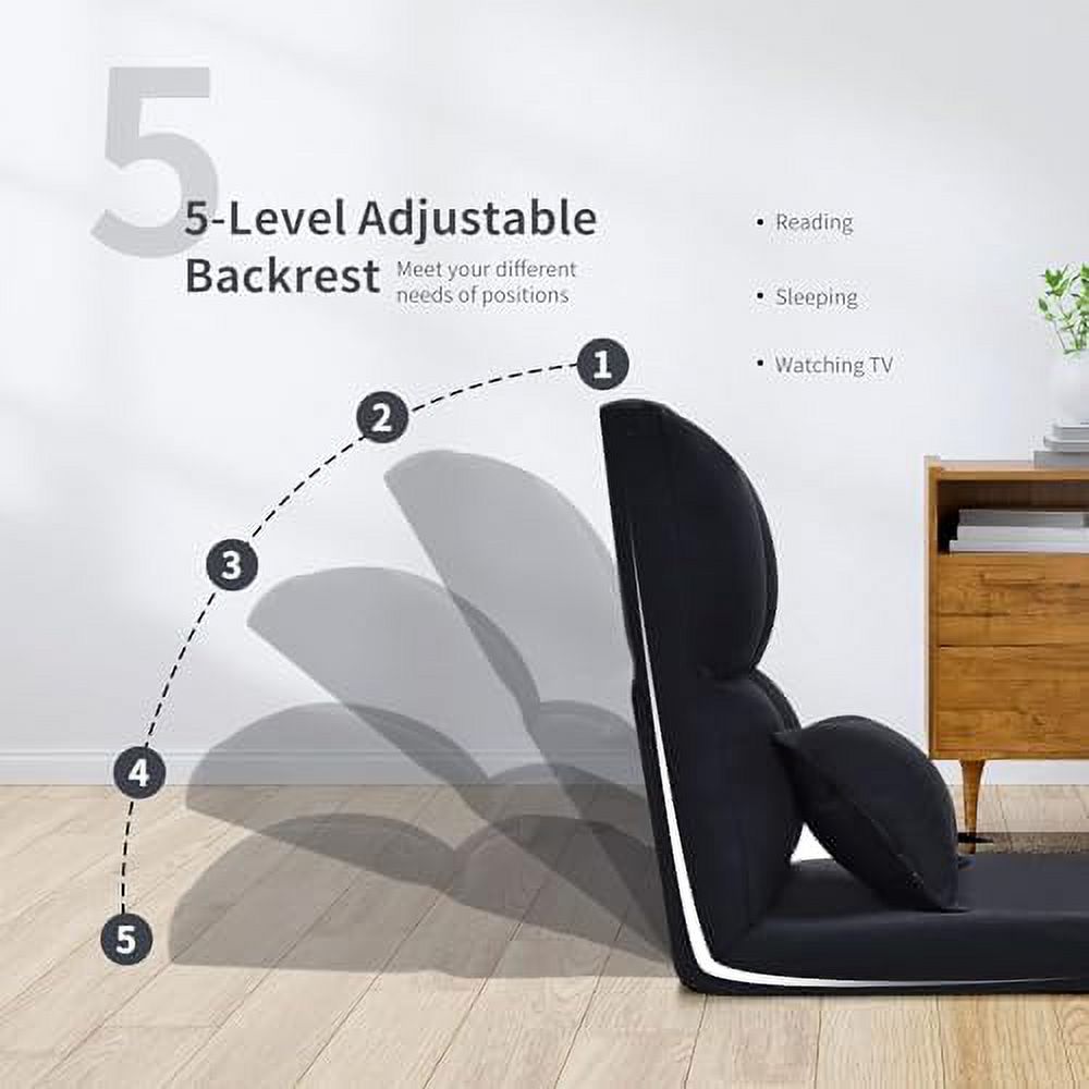 Moccha Folding Floor Chair with Pillow Adjustable 6 Reclining Position Upholstered Chaise Lounge X917135