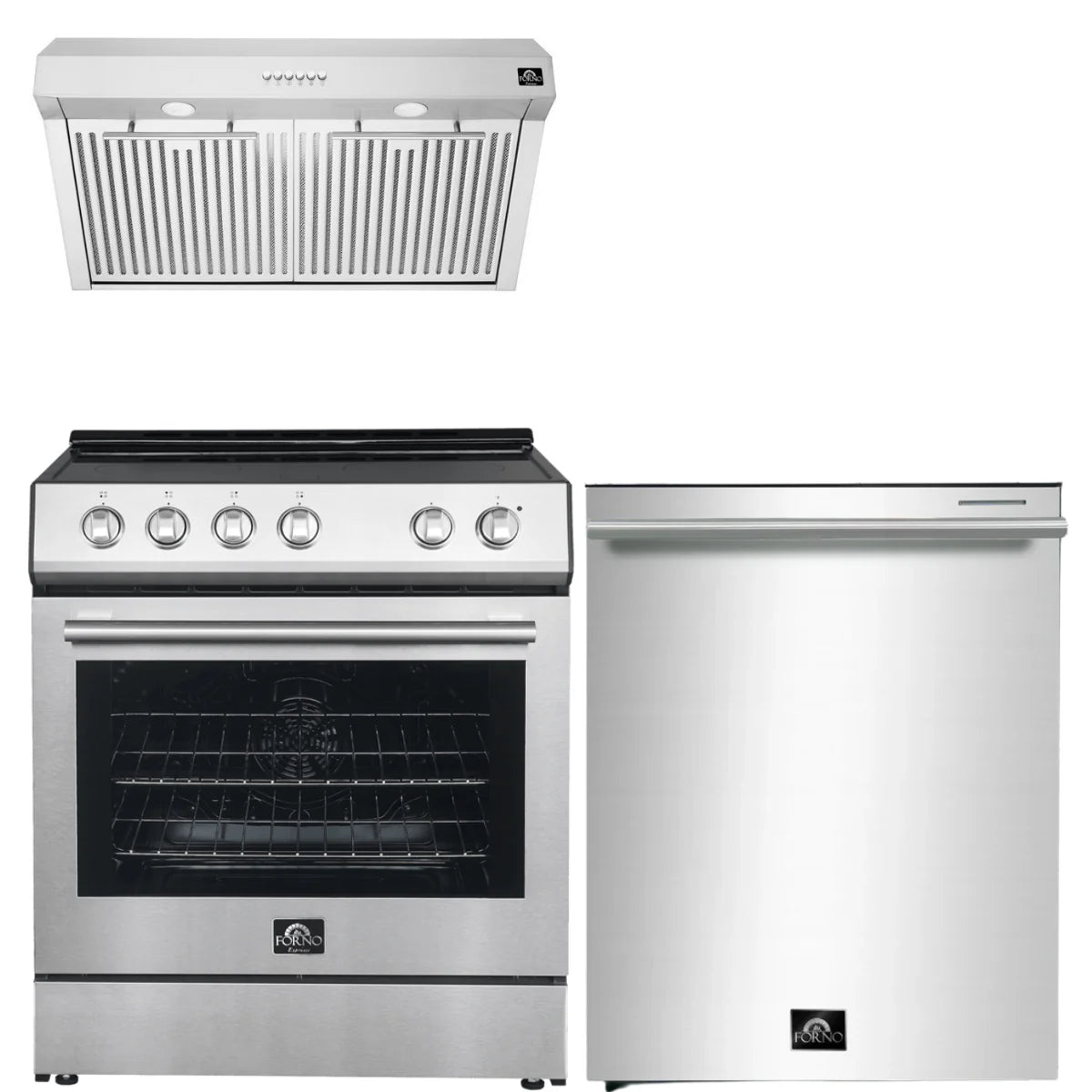 30 Electric Range, Range Hood and Dishwasher in Stainless Steel F92024