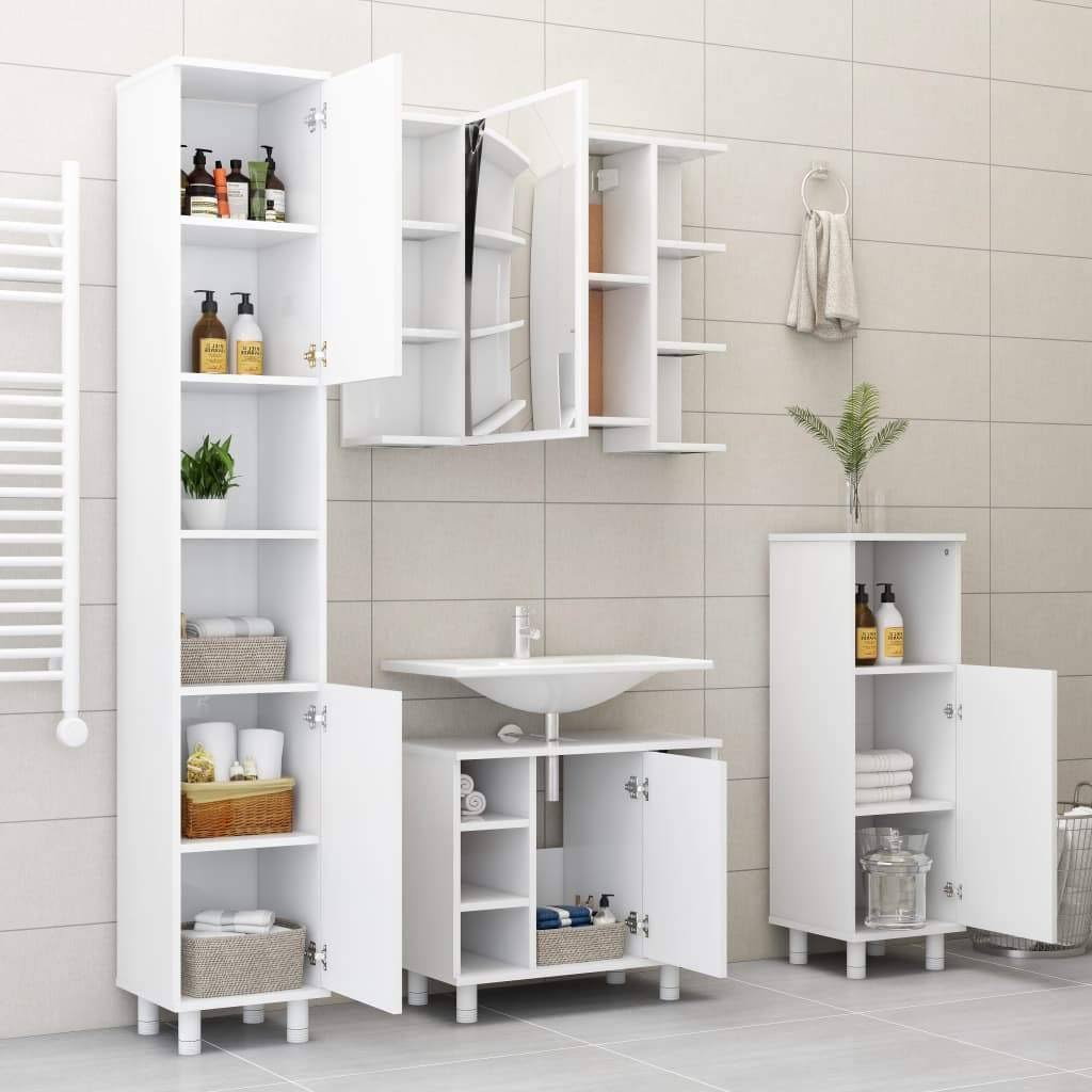 White and Sonoma Oak Bathroom Cabinet Chipboard L40573