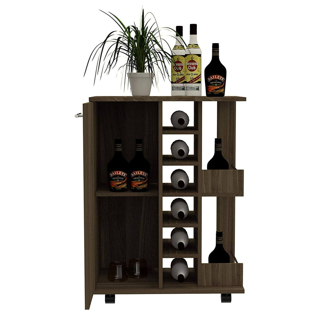 Weathered Oak Bar Cart Cabinet Q938