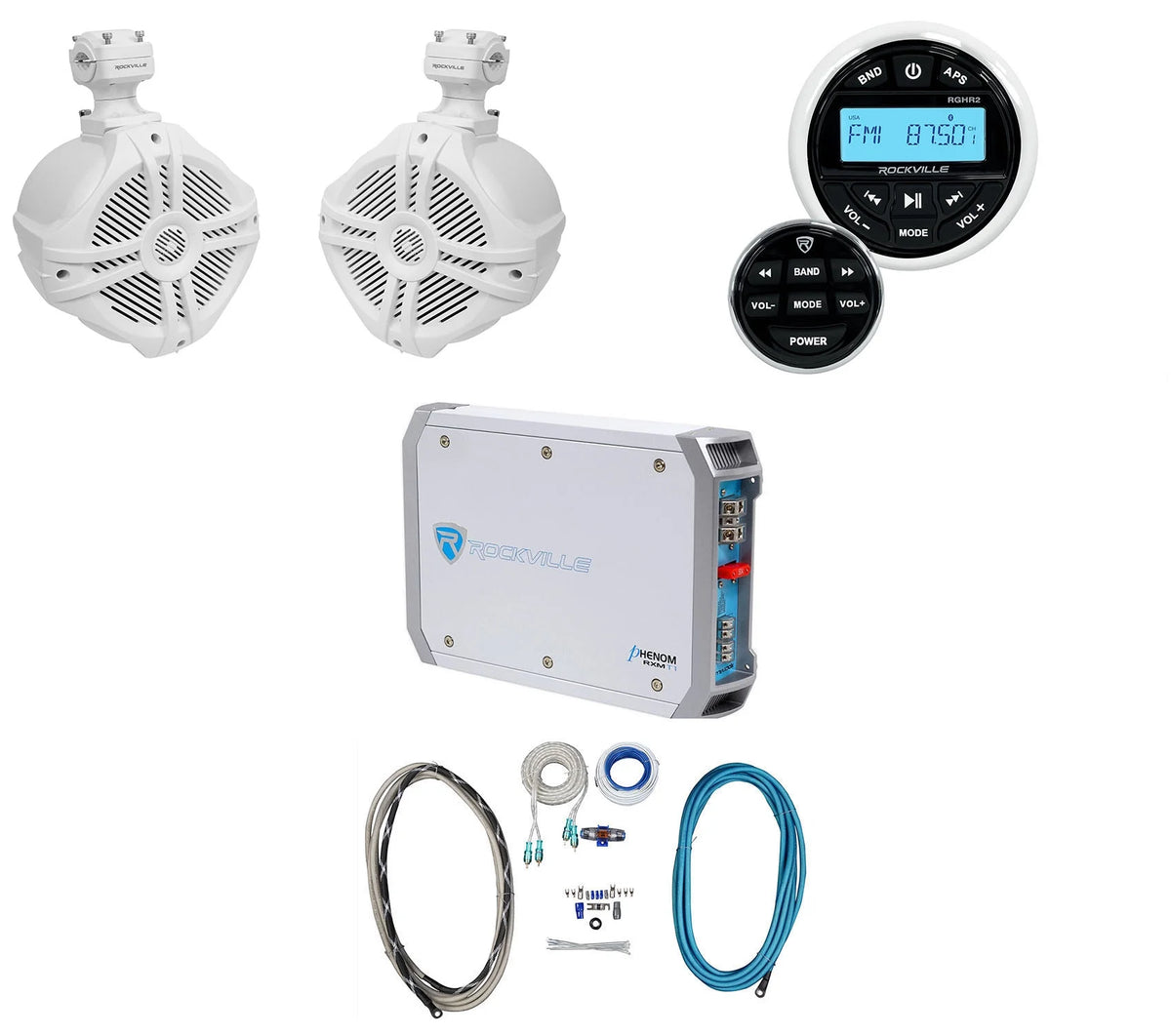 Marine Bluetooth Receiver with Remote and 6.5" Wakeboards and 2-Ch. Amplifier X4444