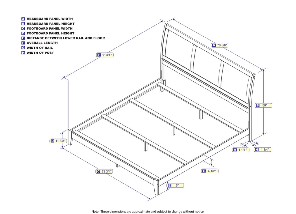 King Wood Traditional Bed Frame with Sleigh Headboard I203