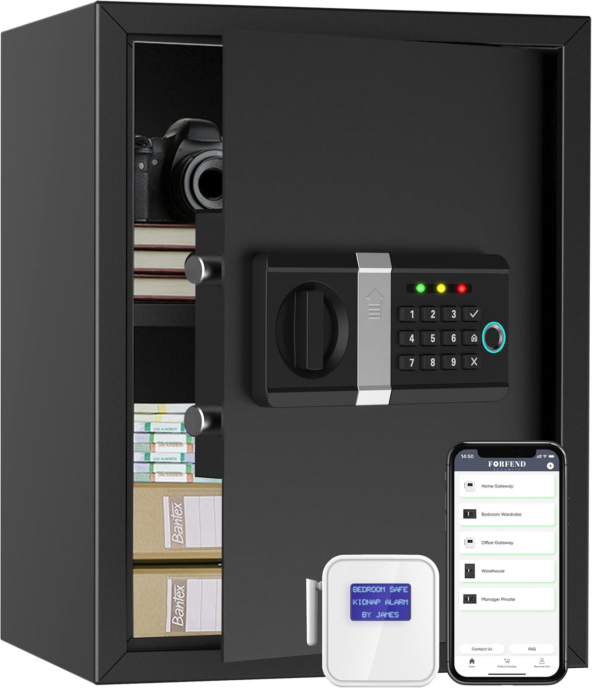 Smart Safe Box with App Remote Control, WiFi Gateway, Kidnap Alarm, Tamper Detection, Wall Mounted Home Safe D739586