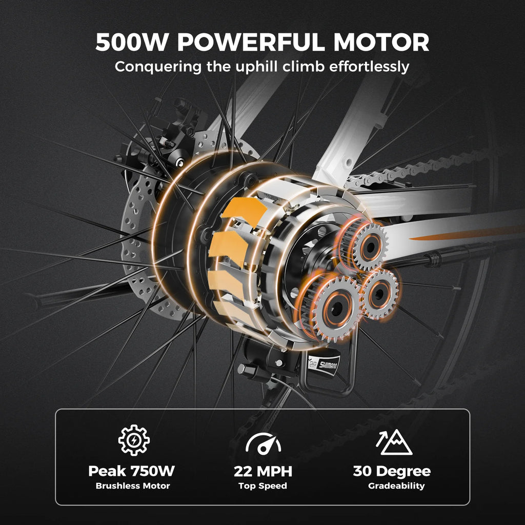 26 Electric Bike with 500W Motor, 36V 12.5Ah Battery, 21 Speed N592