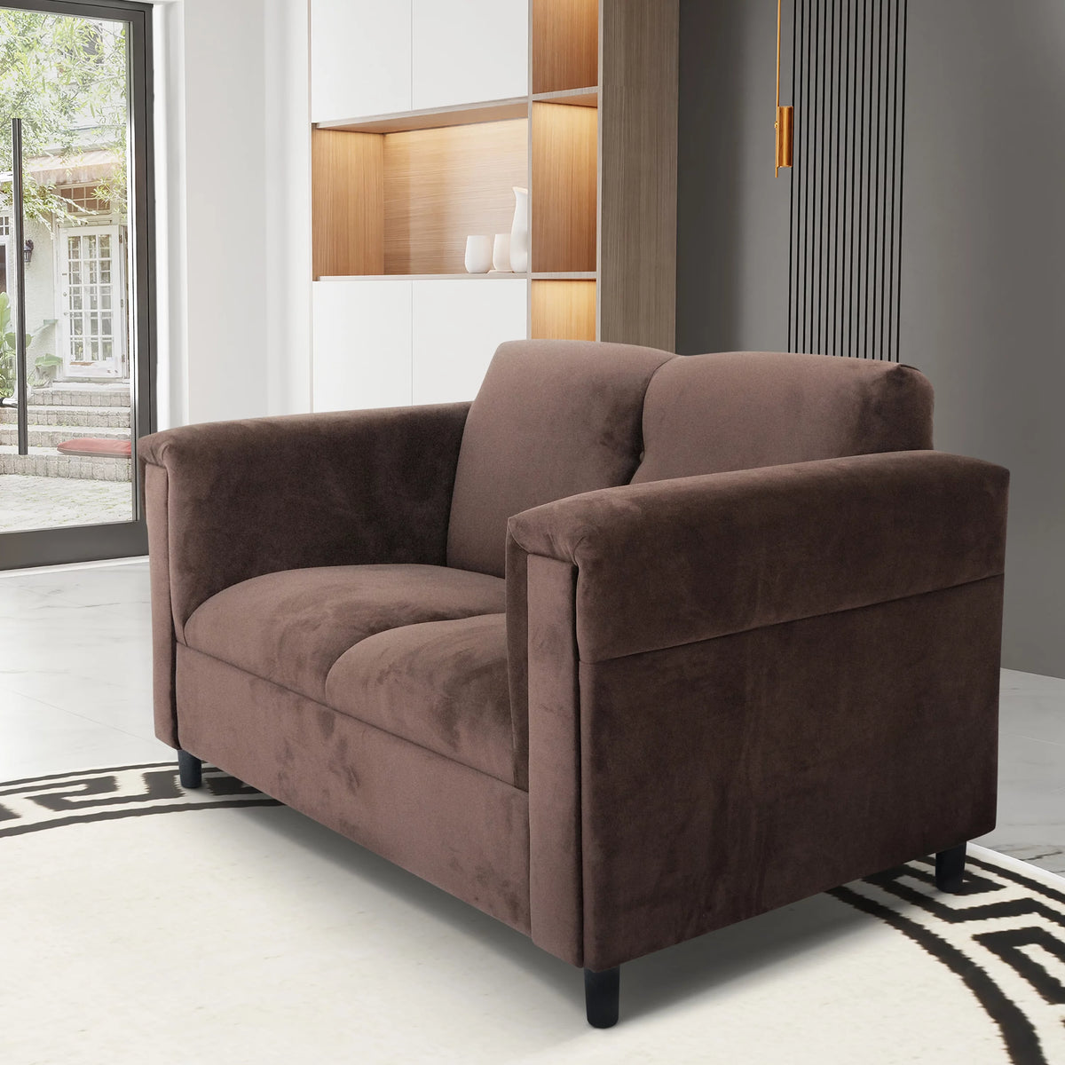 Dark Brown Suede Loveseat Sofa with Solid Wood Frame Z2797