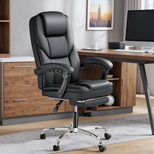 Brown Leather Ergonomic High Back Office Chair with Footrest F68656
