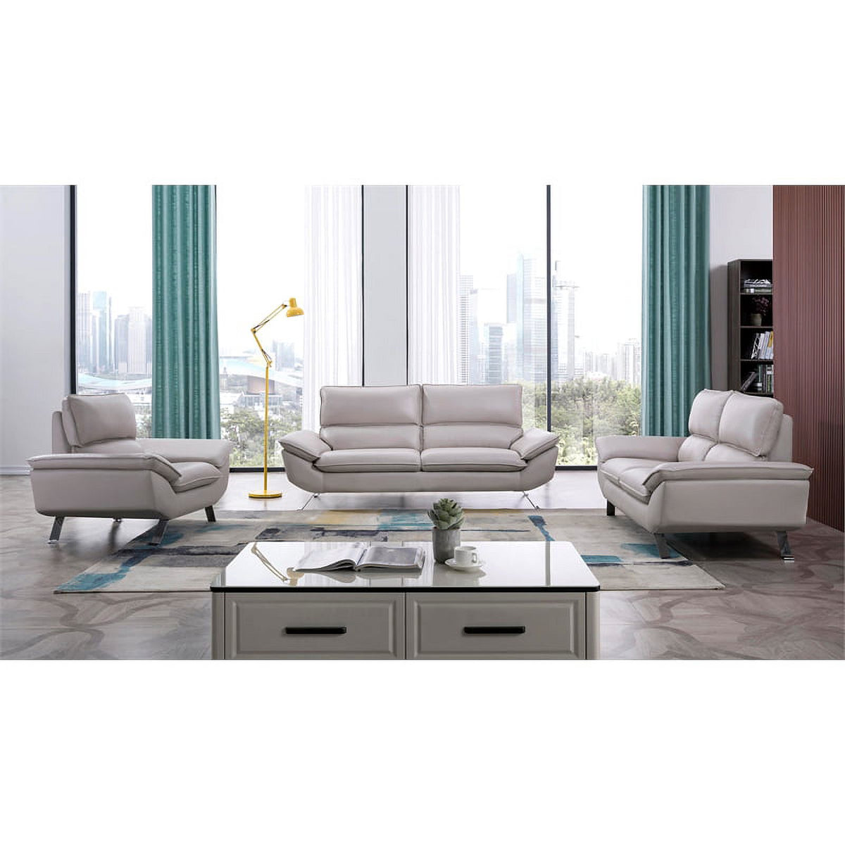 Genuine Leather Accent Chair in Light Gray H107
