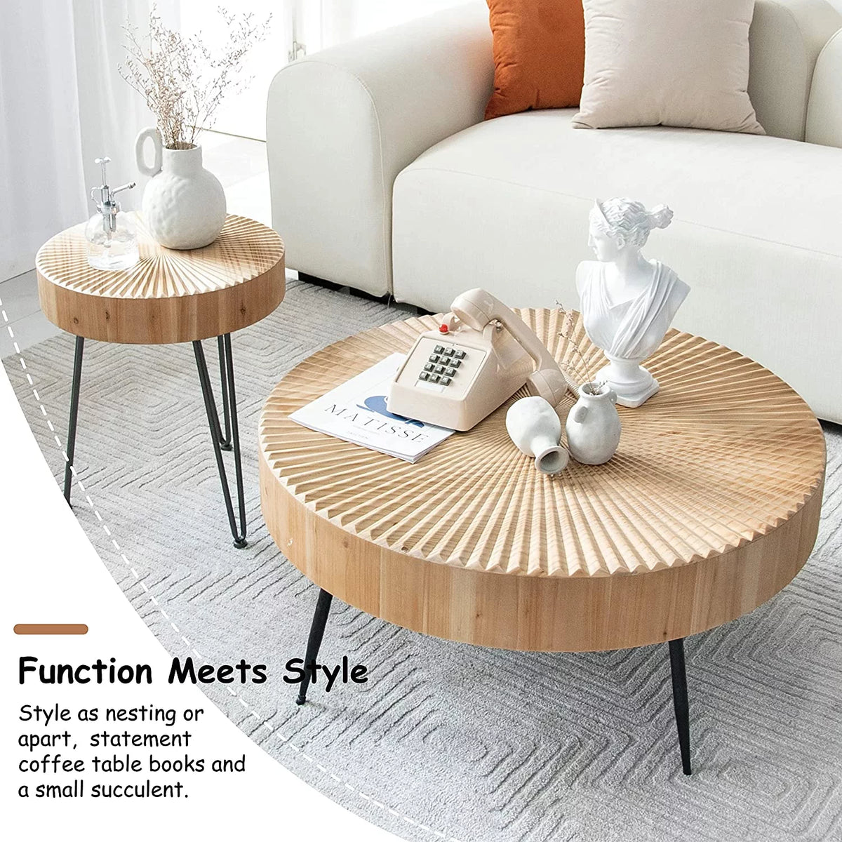 Round Natural Finish Nesting Coffee Table Set Z871