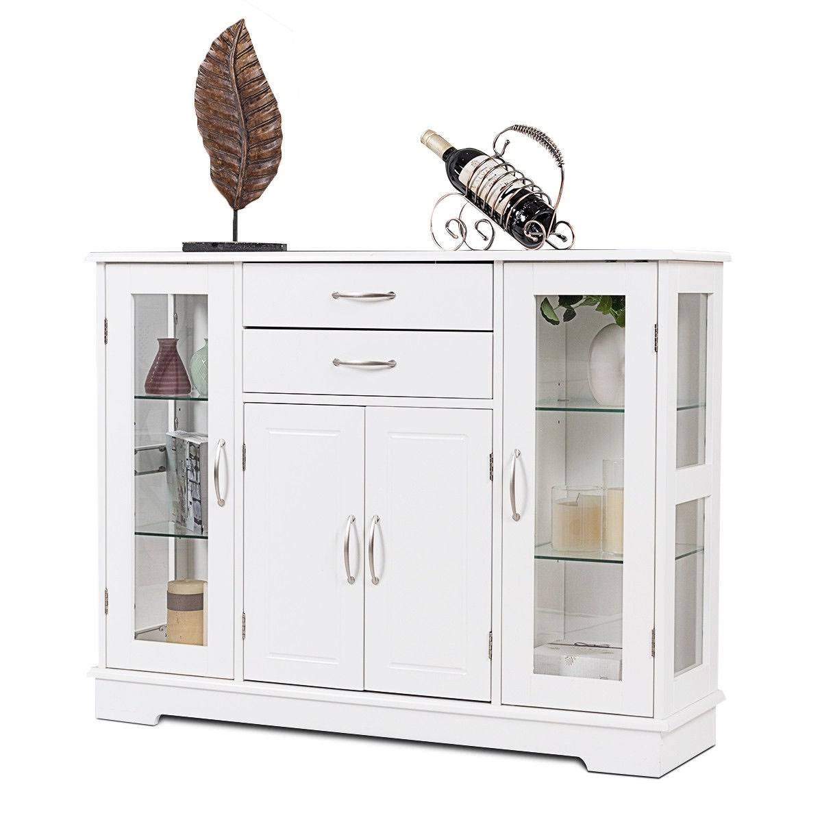 White Buffet Storage Cabinet with Glass Door Drawers H67228