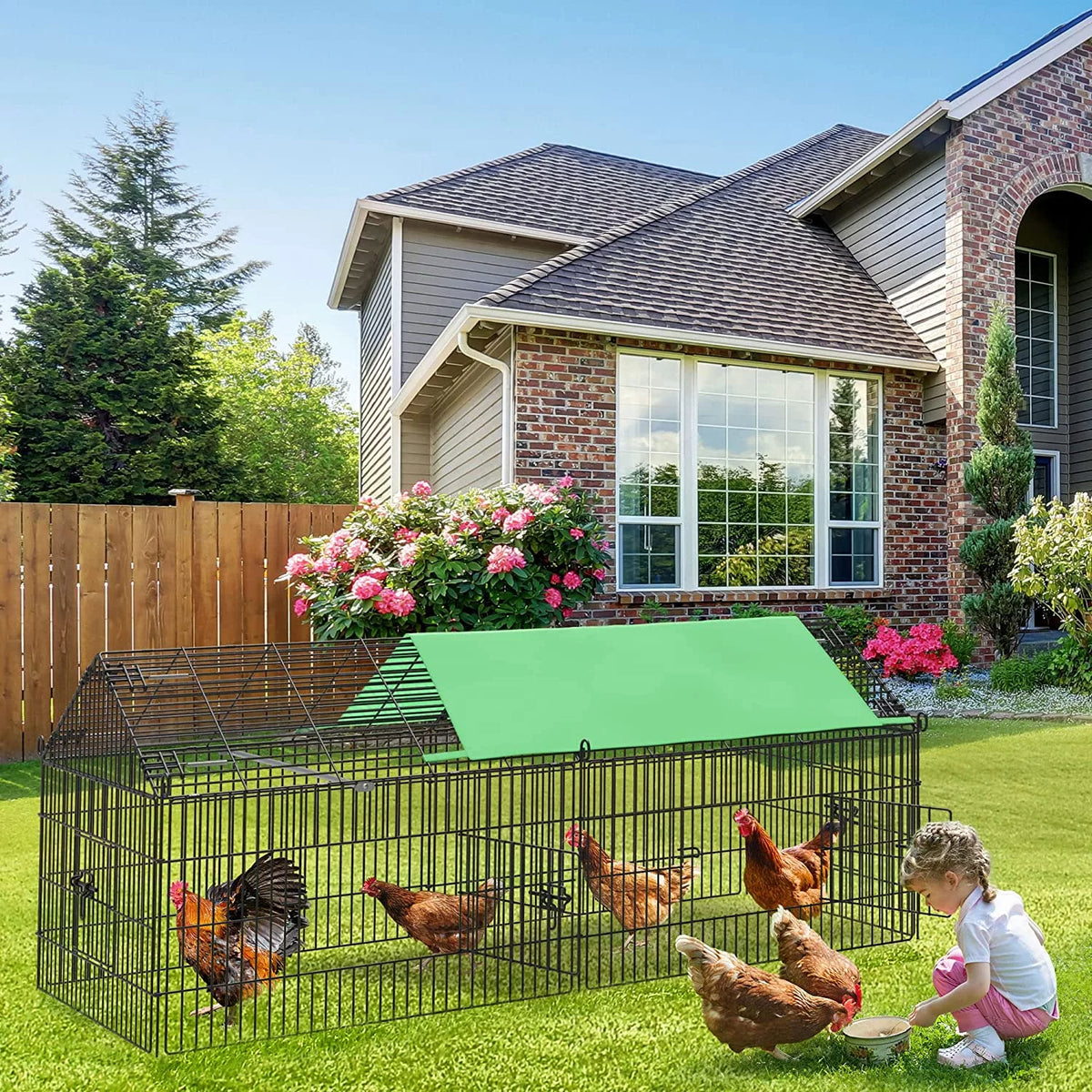 71-inch Metal Chicken Coop with Waterproof Cover Y814984