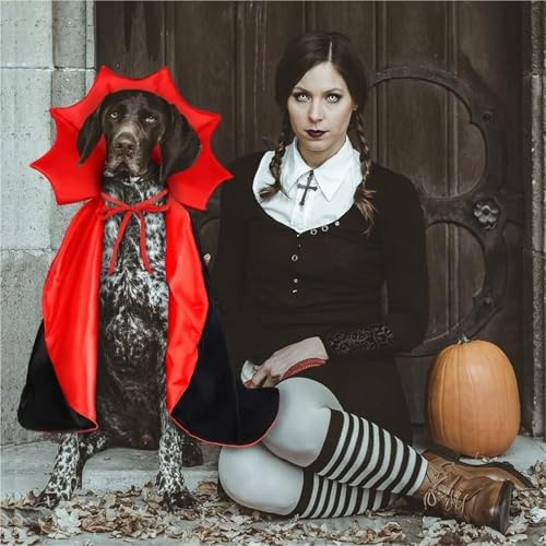 Halloween Cat and Dog Vampire Costume, Adjustable Red Black Cape V5142
