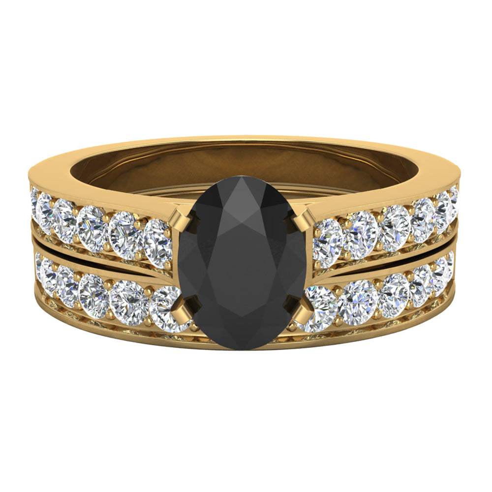 Oval Cut Cathedral Accent 14K Gold Wedding Ring Set D69616