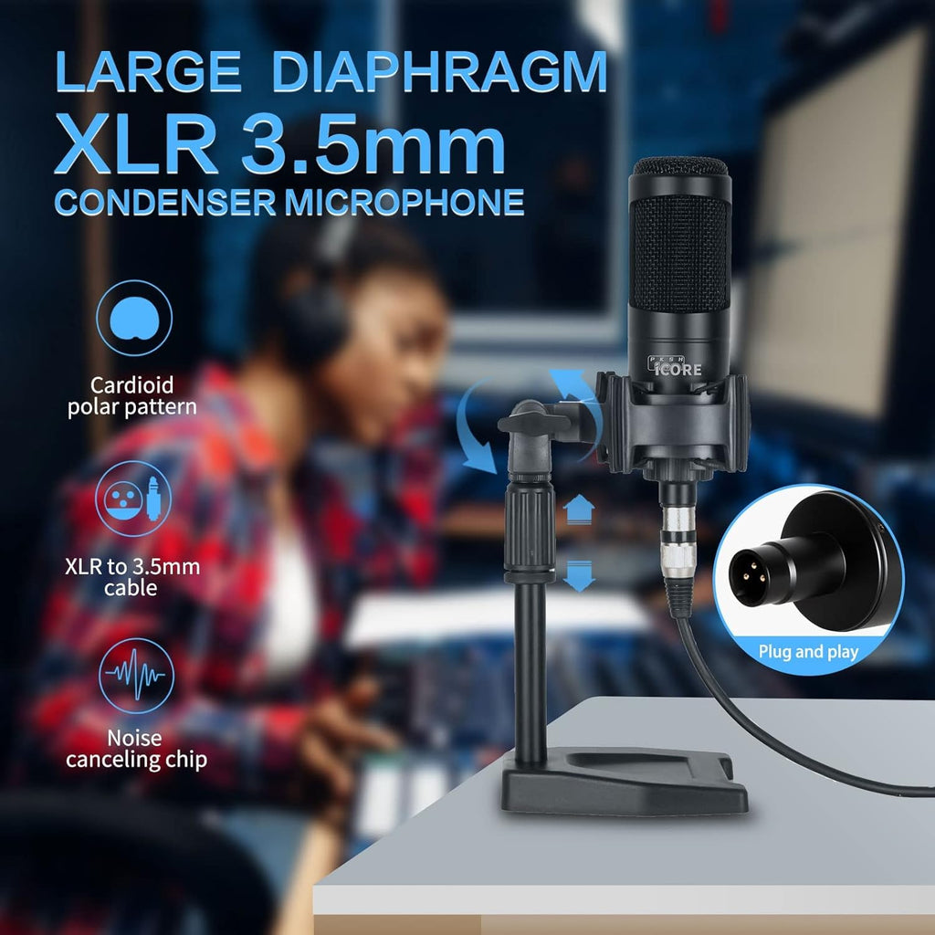 Podcast Equipment Bundle, Audio Interface Mixer, Sound Card with Microphone P16448