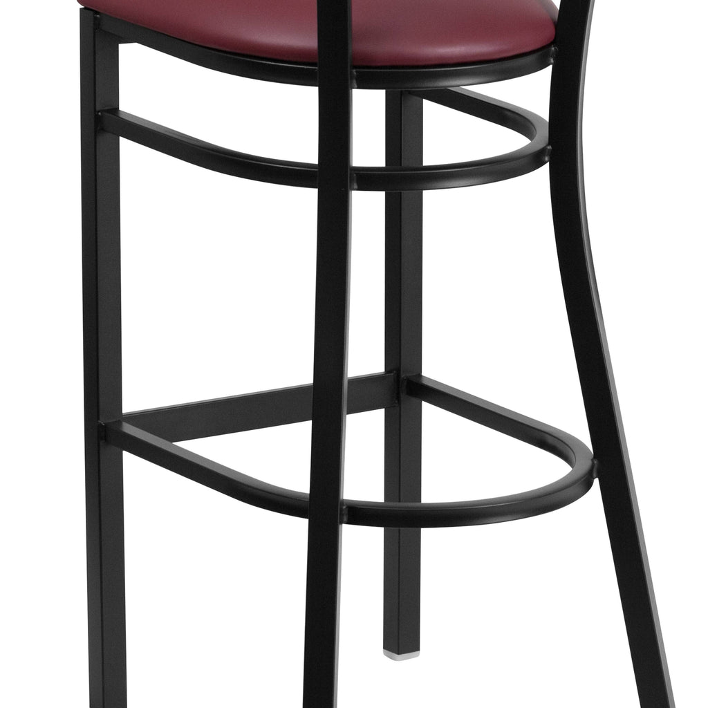 Mahogany Wood Back Black Vinyl Seat Metal Barstool I647715