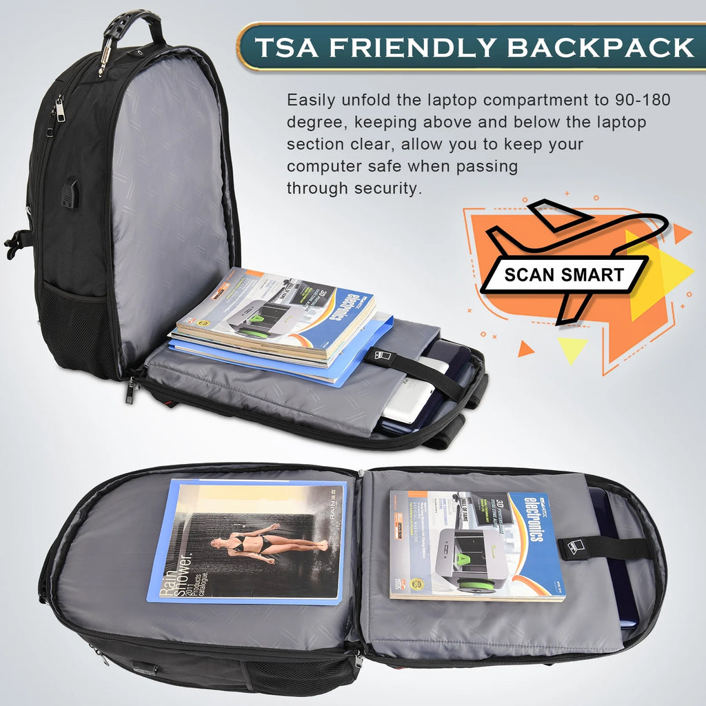 Extra Large 65L Water Resistant Anti-theft Travel Backpack with USB Charging Port T178202