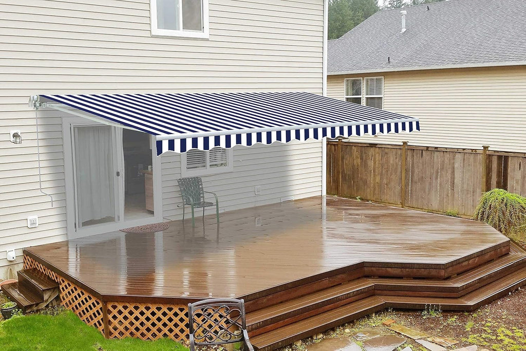 Blue and White Striped Retractable Patio Awning 12 x 10 Feet Y285