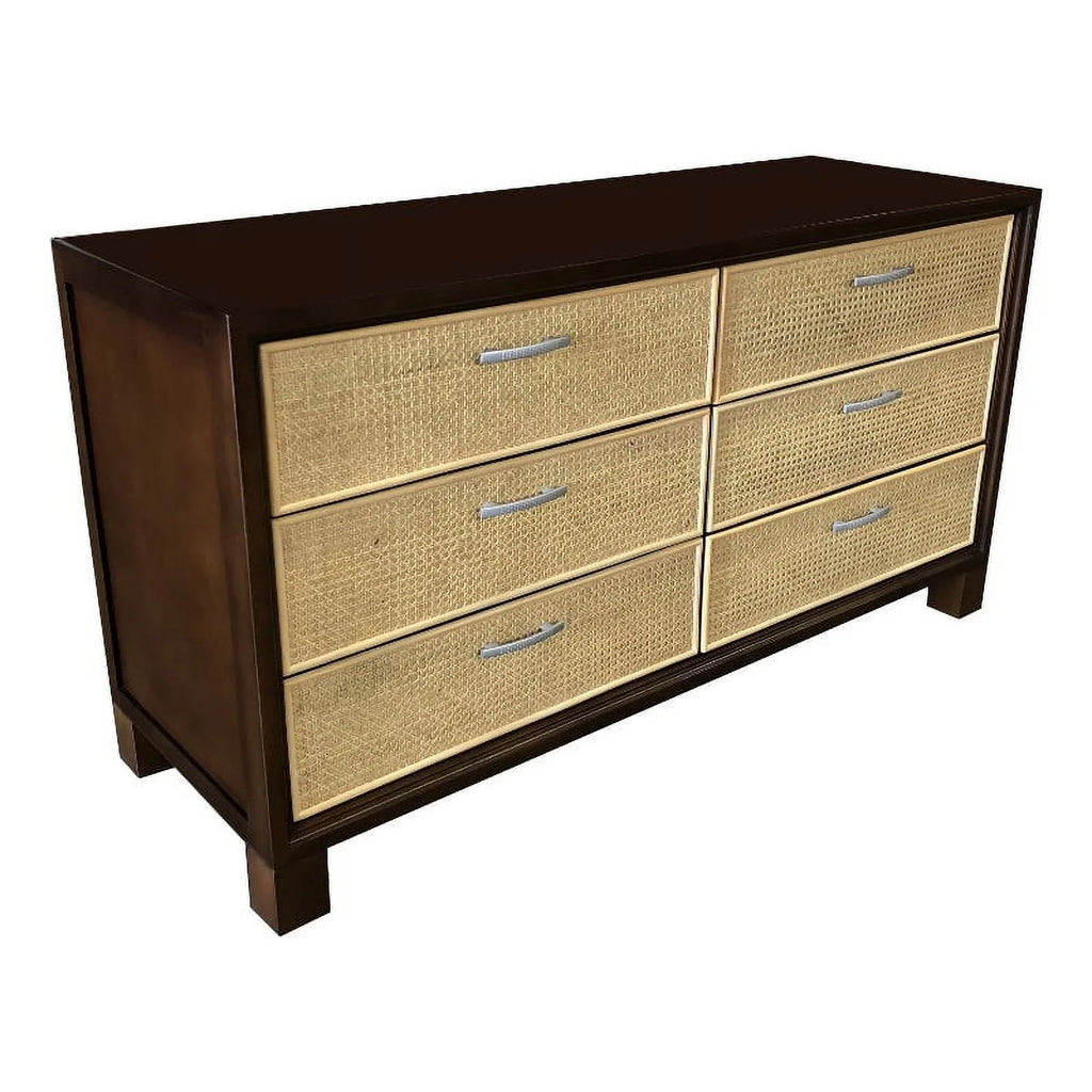 Mahogany Wood 6 Drawer Cane Dresser E26389