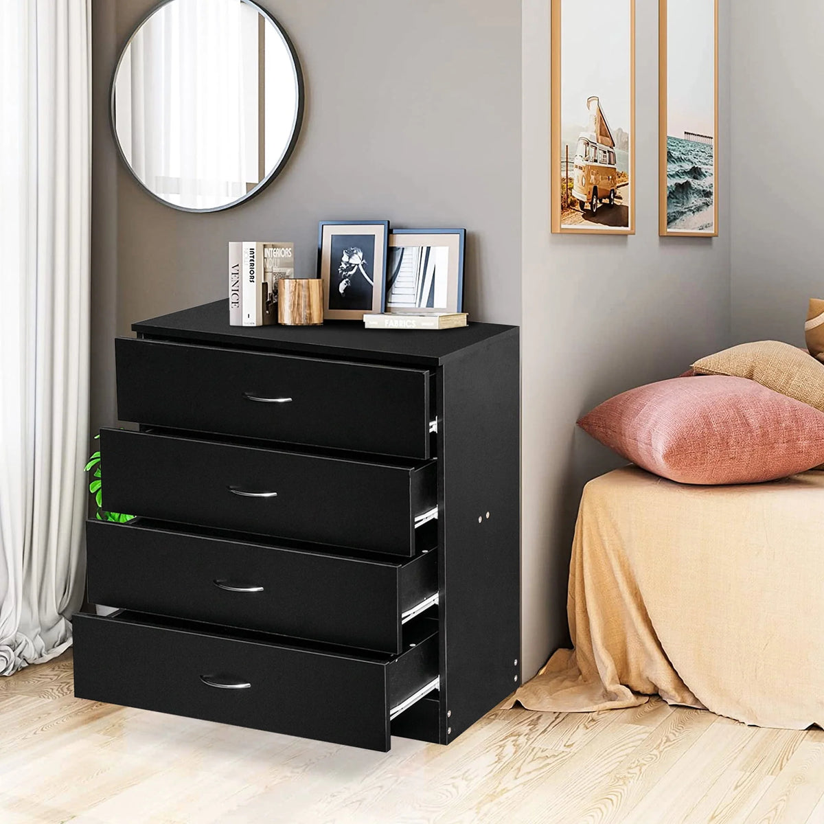 Black 4 Drawer Wood Dresser M62004