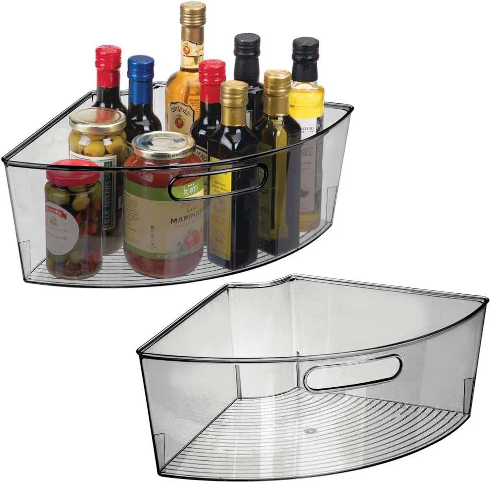 Plastic Lazy Susan Storage Organizer Bins with Front Handle, 2 Pack, Smoke Gray Tint T85283