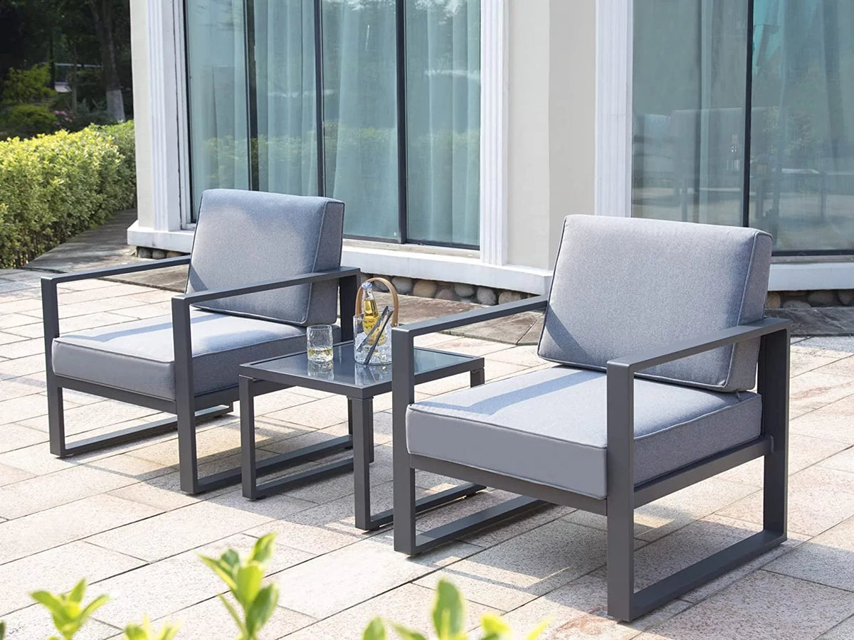3 Pcs Aluminum Frame Patio Chairs Conversation Set with Coffee Table, Gray J175