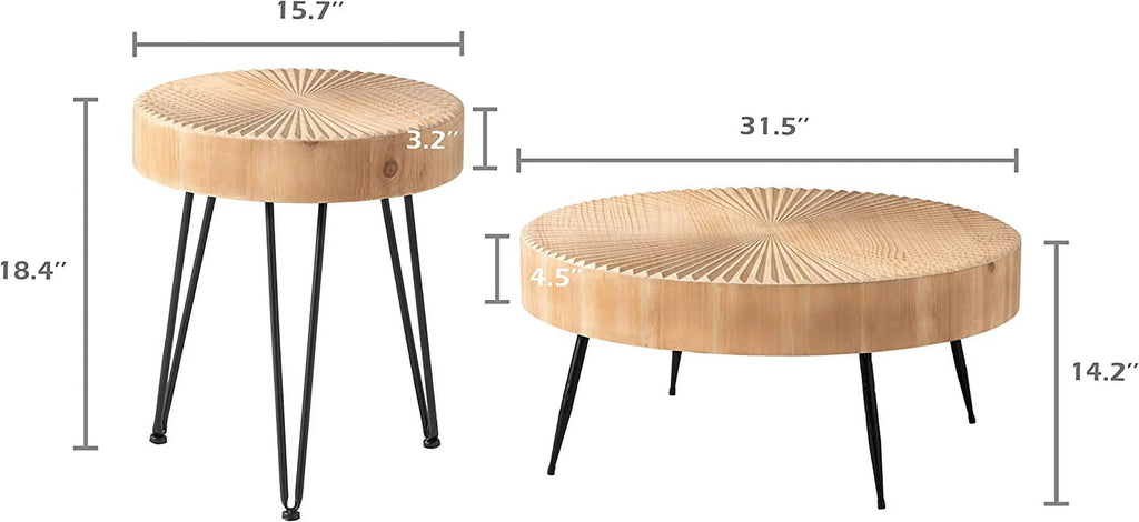 Round Natural Finish Nesting Coffee Table Set Z871