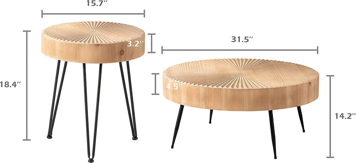 Round Natural Finish Nesting Coffee Table Set Z871