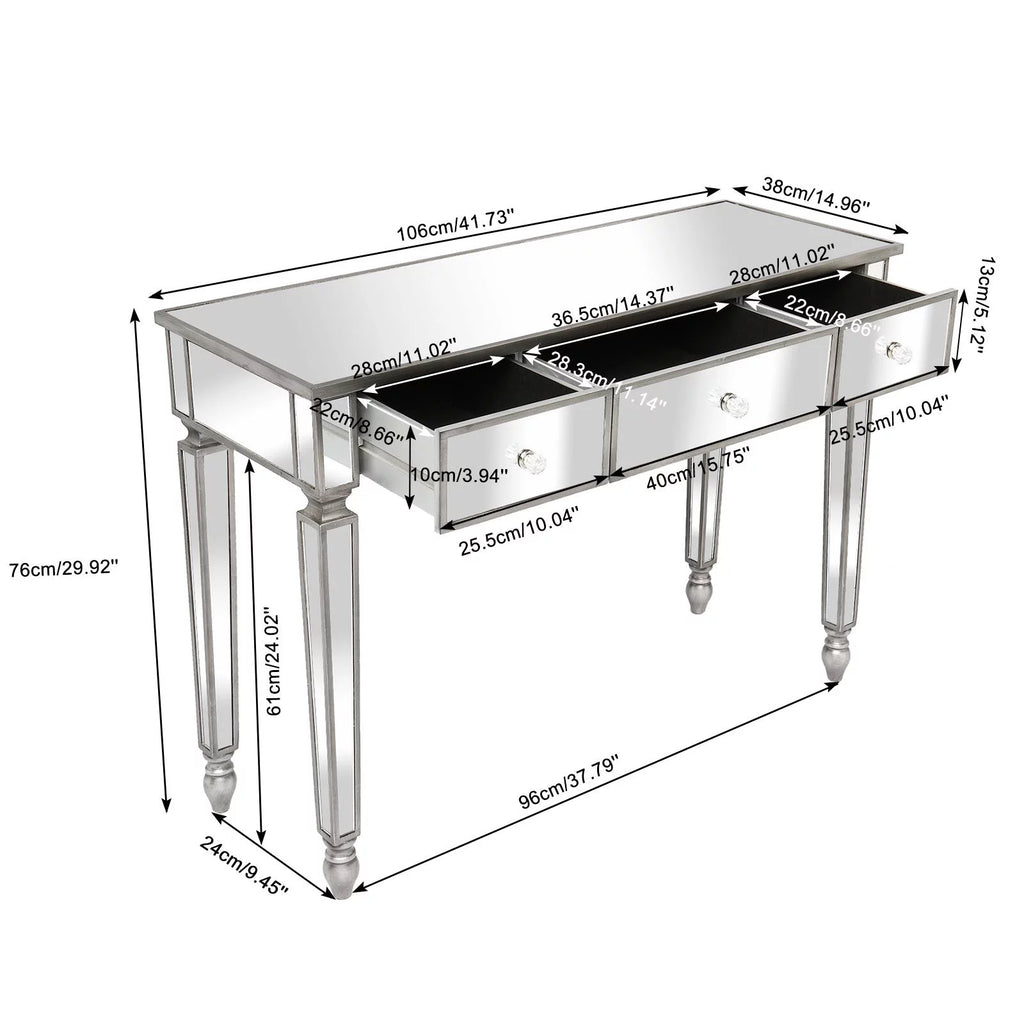 Mirrored Console Table with 3 Drawers V73804