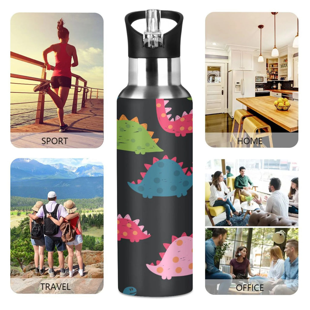 Rainbow Dinosaur Stainless Steel Insulated Water Bottle H7167