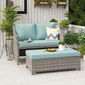 Grey Rattan 2-Piece Outdoor Patio Furniture Set with Green Cushions Q1166